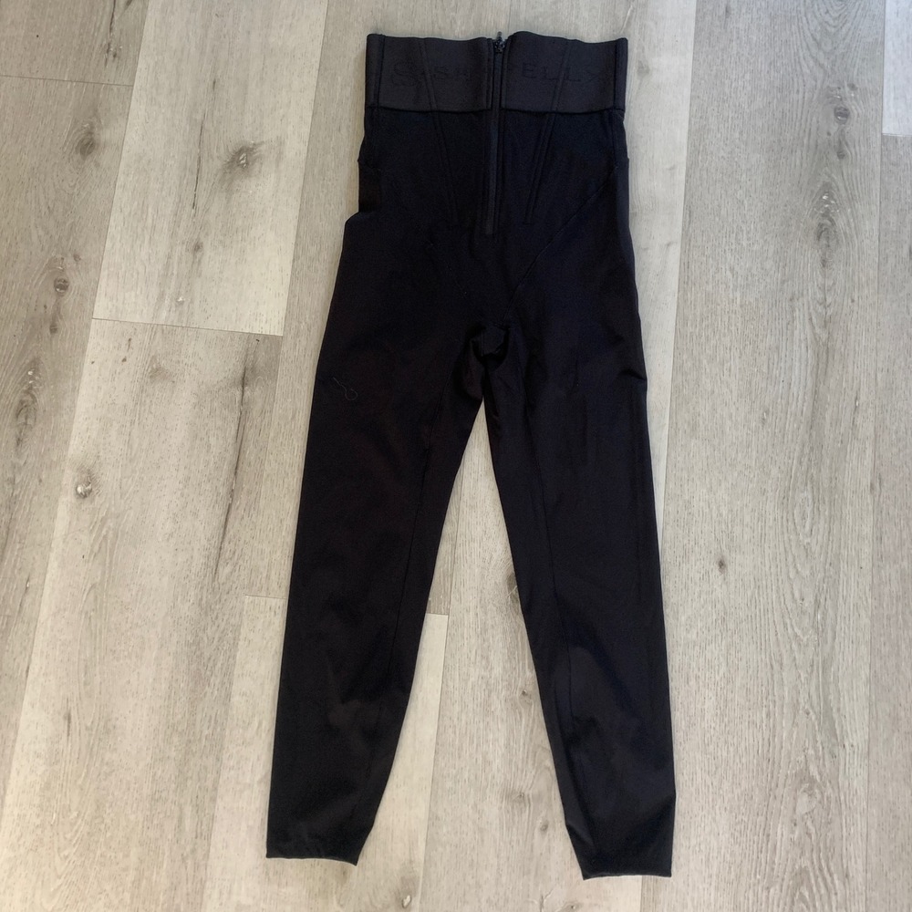 Shapellx Black High Waisted Compression Leggings Corset Waist Zipper Medium
